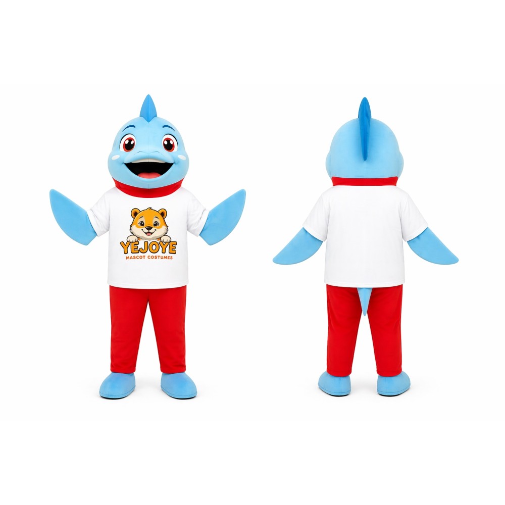 Blue Shark Mascot Costume with Red Pants