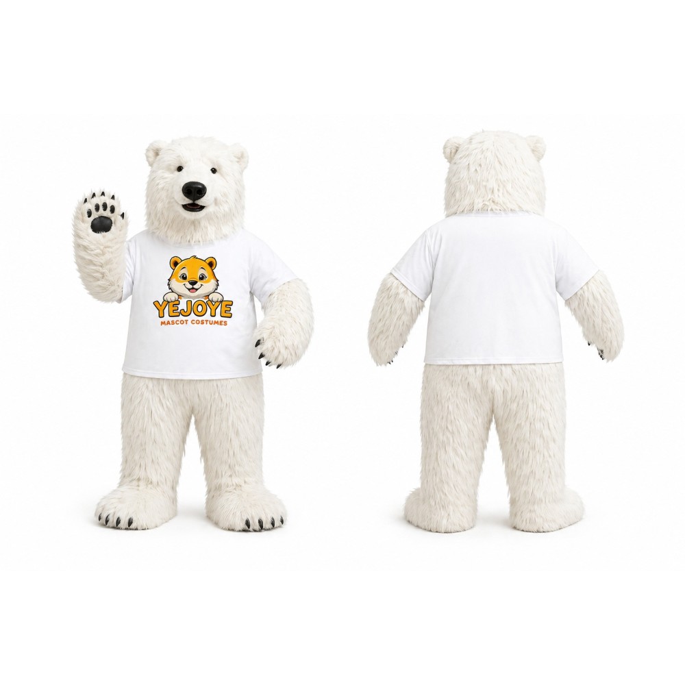White Polar Bear Mascot Costume with White Shirt
