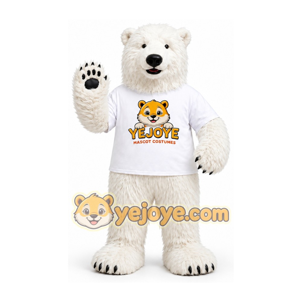 White Polar Bear Mascot Costume with White Shirt