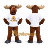 Brown Moose Mascot Costume with White T-Shirt