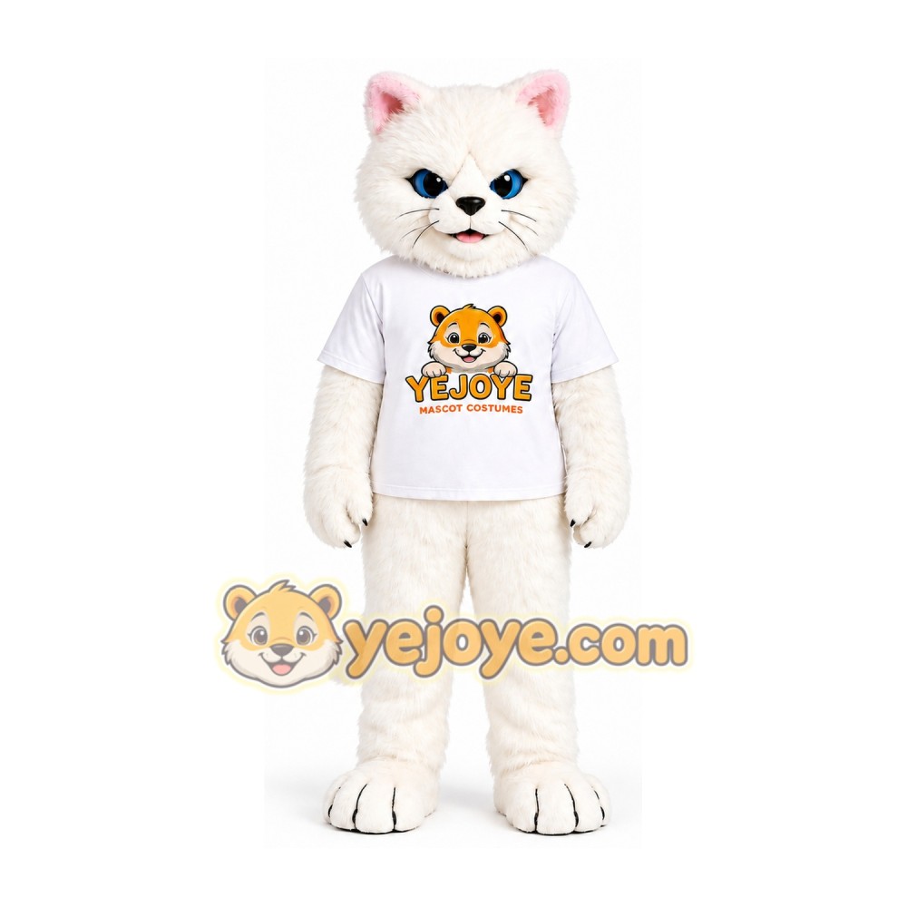 White Cat Mascot Costume with Blue Eyes White Cat Mascot Costume with Blue Eyes