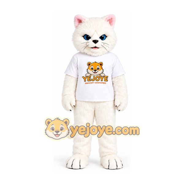 White Cat Mascot Costume with Blue Eyes White Cat Mascot Costume with Blue Eyes