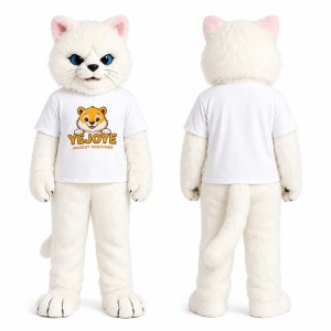 White Cat Mascot Costume with Blue Eyes