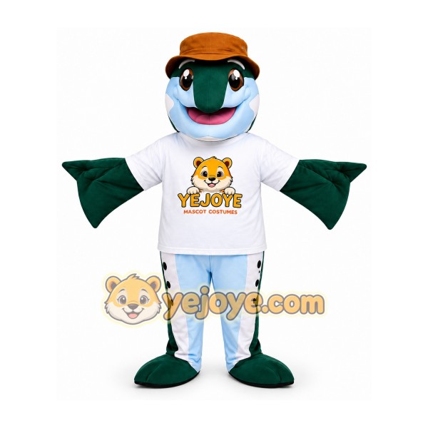 Green Fish Mascot Costume with Hat