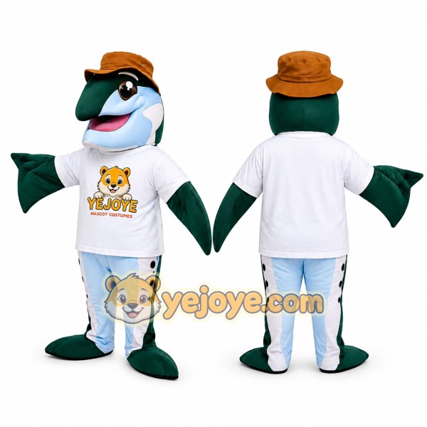 Green Fish Mascot Costume with Hat