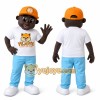 Brown Boy Mascot Costume with Orange Cap