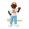 Brown Boy Mascot Costume with Orange Cap