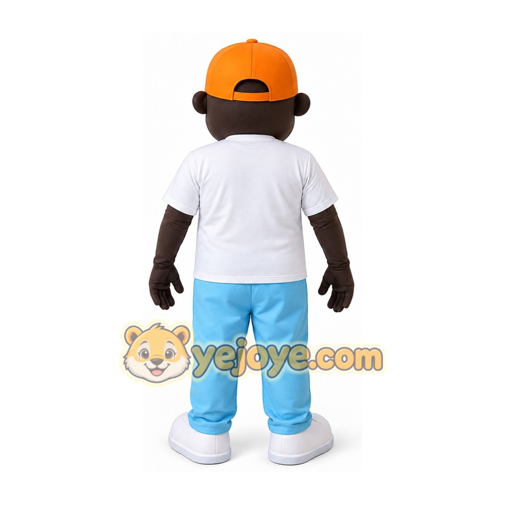 Brown Boy Mascot Costume with Orange Cap