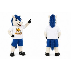 White Horse Mascot Costume with Blue Hair