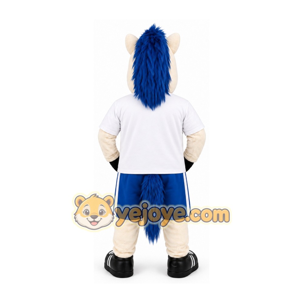 White Horse Mascot Costume with Blue Hair White Horse Mascot Costume with Blue Hair