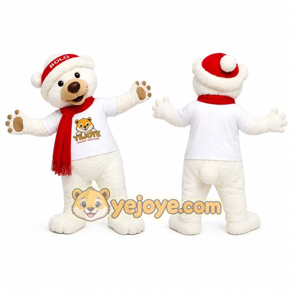 White Christmas Bear Mascot Costume