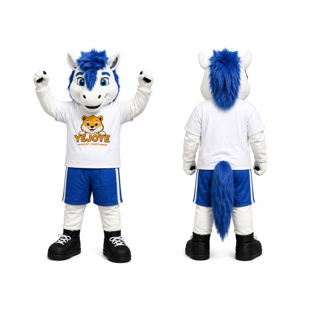 White Blue Horse Mascot Costume