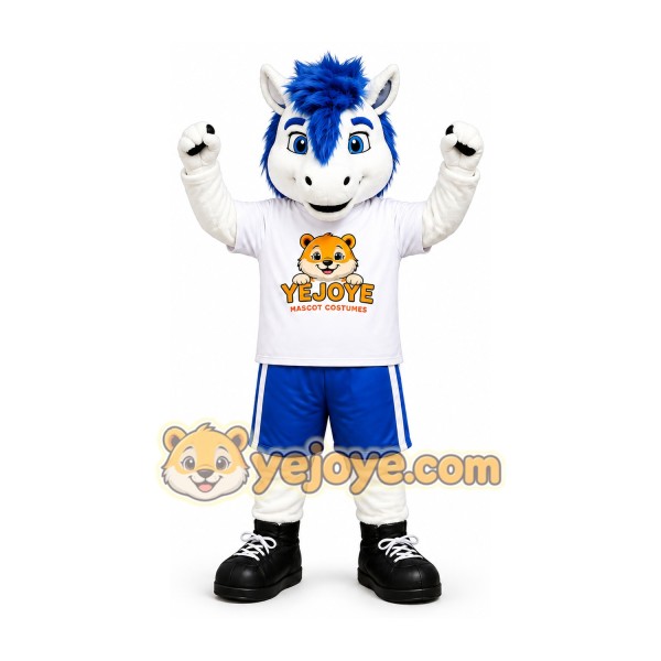 White Blue Horse Mascot Costume