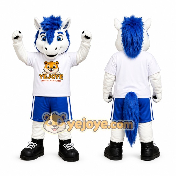 White Blue Horse Mascot Costume